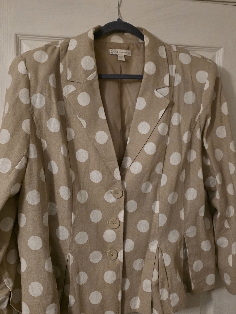Tan/Khaki White Polka Dot Linen Blend Blazer Jacket